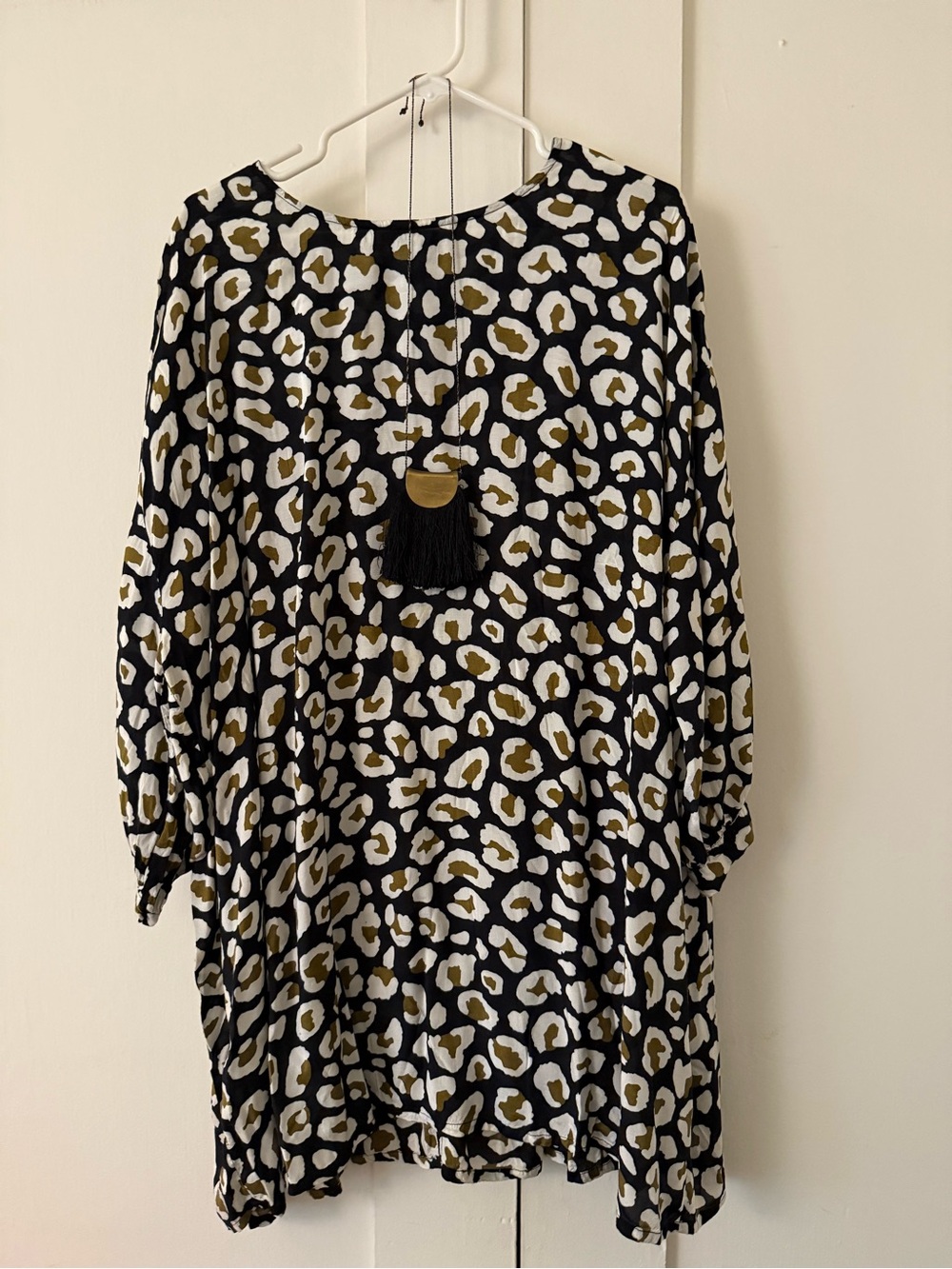 Women's Black Leopard-Print Tunic with Olive Spots